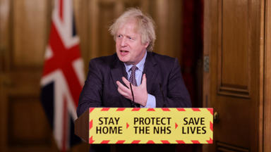 Boris Johnson at COVID news briefing. Pic: No 10